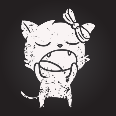 Bir insan tarafından çizilmiş kara tahta tebeşirle çizilmiş esneyen kedi.