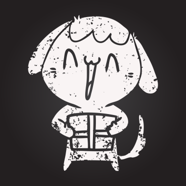 Karatahta tebeşirle çizilmiş şirin bir köpek, bir insan tarafından çizilmiş noel hediyesi.