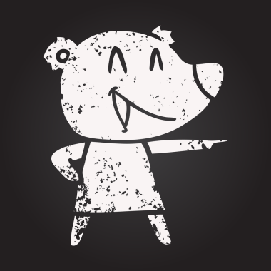 Karatahta tebeşir karikatür ayısı bir insan tarafından çizilmiş ve gülüyor.