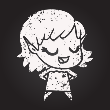 Karatahta tebeşirli mutlu elf kızı bir insan tarafından çizilmiş.