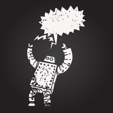 Tahta tebeşir serbest konuşma balonu karikatür robotu bir insan tarafından çizildi