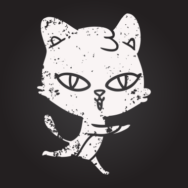 Bir insan tarafından çizilmiş kara tahta tebeşir çizgi film kedisi.