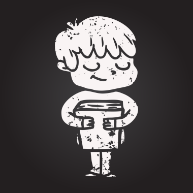 Bir insan tarafından çizilmiş kara tahta tebeşir çizgi filmi mutlu çocuk