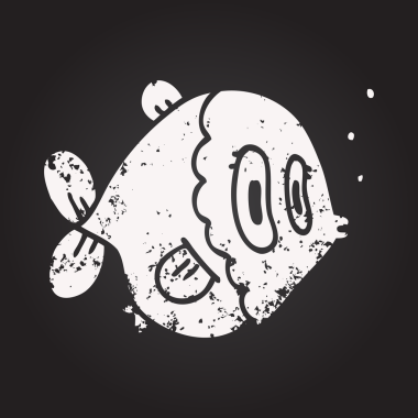 Bir insan tarafından çizilmiş karatahta karikatür balığı.