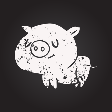 Bir insan tarafından çizilmiş kara tahta tebeşir şirin çizgi film domuzu.