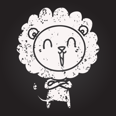 Bir insan tarafından çizilmiş kara tahta tebeşir gülen aslan çizgi filmi.