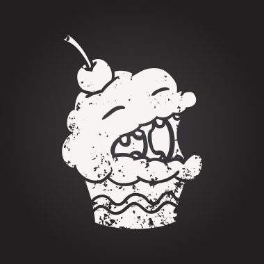 Karatahta tebeşirle bir insanın çizdiği kekin komik çizimi.