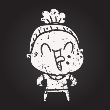 Kara tahta karikatür mutlu yaşlı kadın bir insan tarafından çizilmiş.