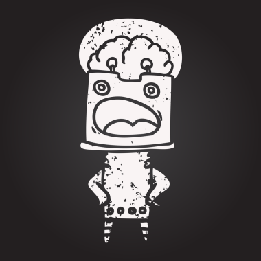 Bir insan tarafından çizilmiş kara tahta tebeşir çizgi film robotu.