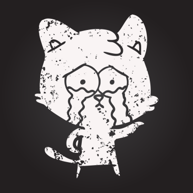 Bir insan tarafından çizilmiş karatahta karikatür ağlayan kedi.