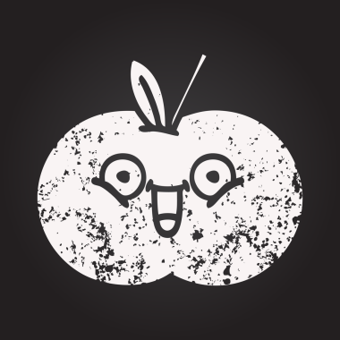 Bir insan tarafından çizilmiş sulu bir elmanın karikatürü.