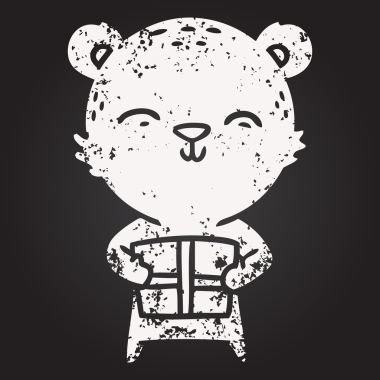 Karatahta tebeşir mutlu çizgi film ayısı bir insan tarafından çizilmiş hediye