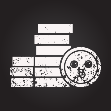 Tahta tebeşir, bir insan tarafından çizilmiş bozuk paraların karikatürü.