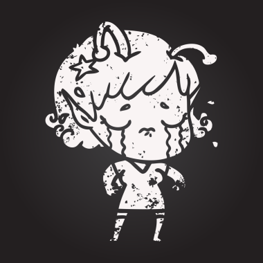 Tahta tebeşir karikatür ağlayan uzaylı kız bir insan tarafından çizilmiş.