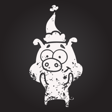 Tahta tebeşirle çizilmiş mutlu el çizimi Noel Baba şapkası takan bir insan tarafından çizilmiş.