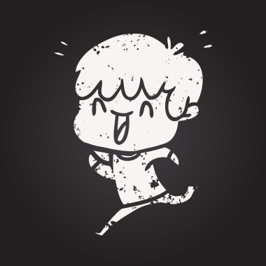 Bir insan tarafından çizilmiş kara tahta tebeşir çizgi filmi gülen çocuk