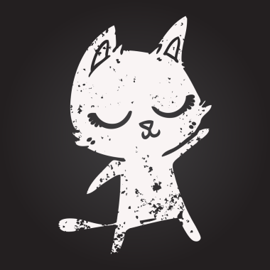 Karatahta tebeşir sakin çizgi film kedisi bir insan tarafından çiziliyor