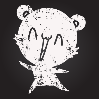 Bir insan tarafından çizilmiş kara tahta tebeşir mutlu ayı çizgi filmi.