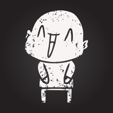 Kara tahta tebeşir mutlu çizgi film kel adam bir insan tarafından çizilmiş