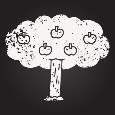 Bir insan tarafından çizilmiş kara tahta tebeşir elma ağacı.