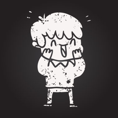 Bir insan tarafından çizilmiş kara tahta tebeşir çizgi filmi gülen çocuk