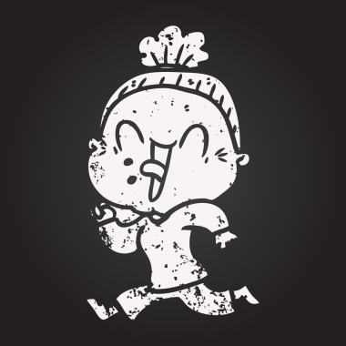 Kara tahta karikatür mutlu yaşlı kadın bir insan tarafından çizilmiş.