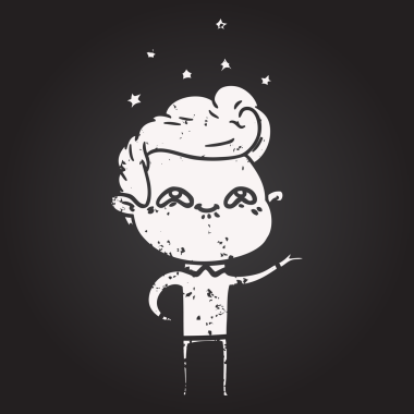 Tahta tebeşir karikatürü bir insan tarafından çizilmiş heyecanlı bir adam