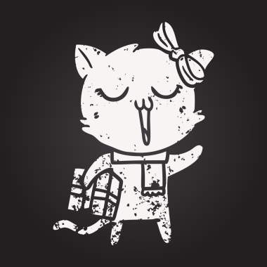 Bir insan tarafından çizilmiş kara tahta tebeşir çizgi film kedisi.