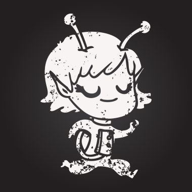 Bir insan tarafından çizilmiş tebeşir tebeşiri gülümseyen uzaylı kız çizgi filmi