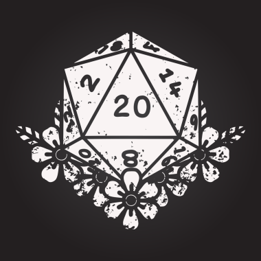 Kara tahta tebeşiri Siyah ve Beyaz Dövme Çizim Biçimi Doğal 20 D20 zar bir insan tarafından çizilmiş çiçek elementleri