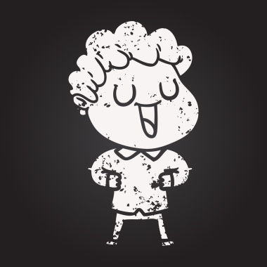 Bir insan tarafından çizilmiş kara tahta tebeşir gülen çizgi film adamı.