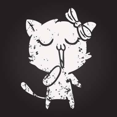 Bir insan tarafından çizilmiş kara tahta tebeşir çizgi film kedisi.