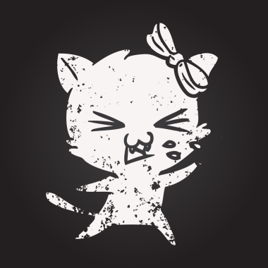 Bir insan tarafından çizilmiş kara tahta tebeşir çizgi film kedisi.