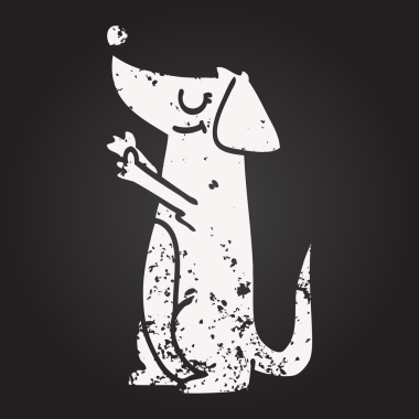 Karatahta tebeşir çizimi bir insan tarafından çizilmiş iyi huylu bir köpek