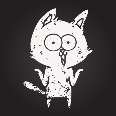 Bir insan tarafından çizilmiş kara tahta tebeşir komik çizgi film kedisi.