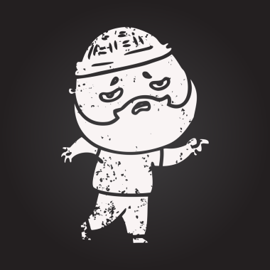 Karatahta karikatür, sakallı endişeli bir adam bir insan tarafından çizilmiş.