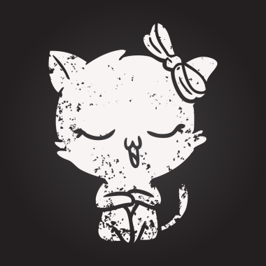 Karatahta tebeşir çizgi film kedisi. Başında bir insan resmi var.