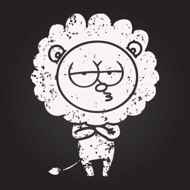 Bir insan tarafından çizilmiş karatahta karikatür yorgun aslan