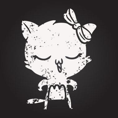 Karatahta tebeşir çizgi film kedisi. Başında bir insan resmi var.