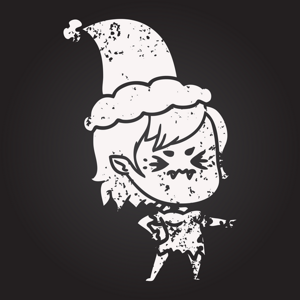 Kara tahta tebeşirle çizilmiş. Bir insan tarafından çizilmiş Noel Baba şapkası takan vampir bir kız çizilmiş.