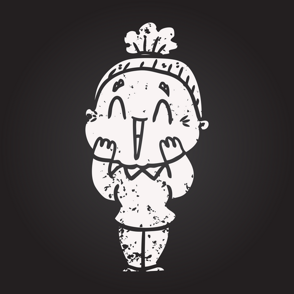 Karatahta karikatür mutlu yaşlı kadın bir insan tarafından çizilmiş.