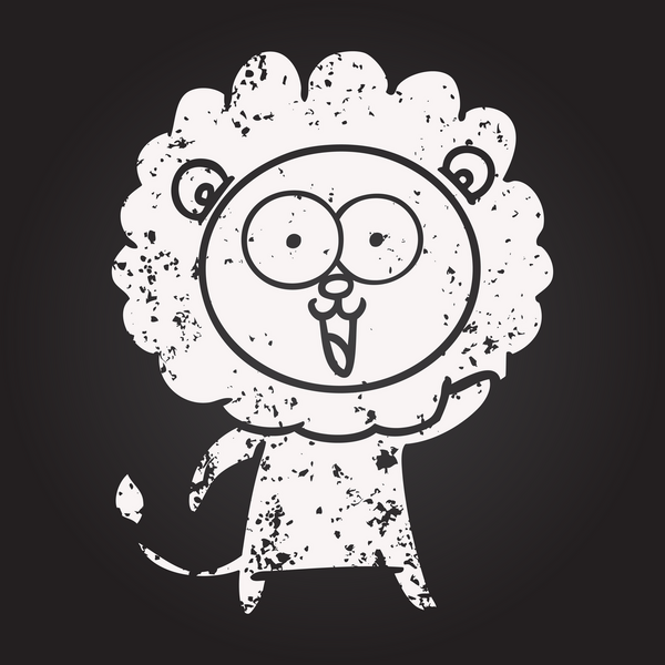 Karatahta tebeşirle çizilmiş mutlu çizgi film aslanı.