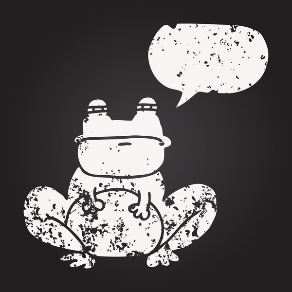 Tahta tebeşir serbest konuşma balonu karikatür kurbağası bir insan tarafından çizildi