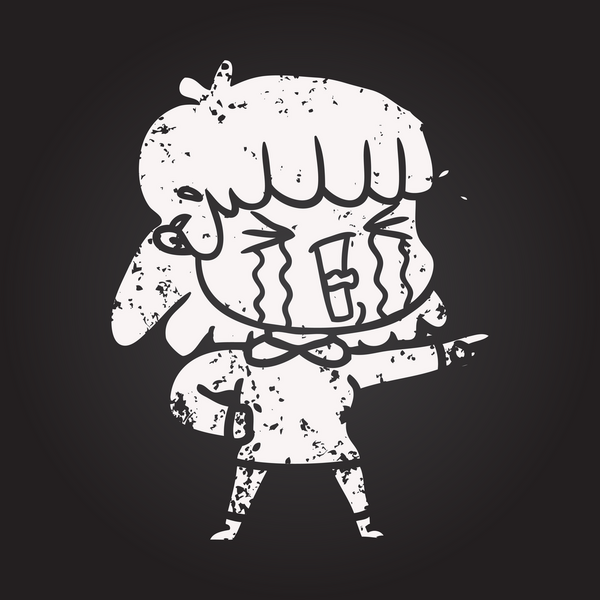 Bir insan tarafından çizilmiş gözyaşları içinde karatahta karikatür kadın.