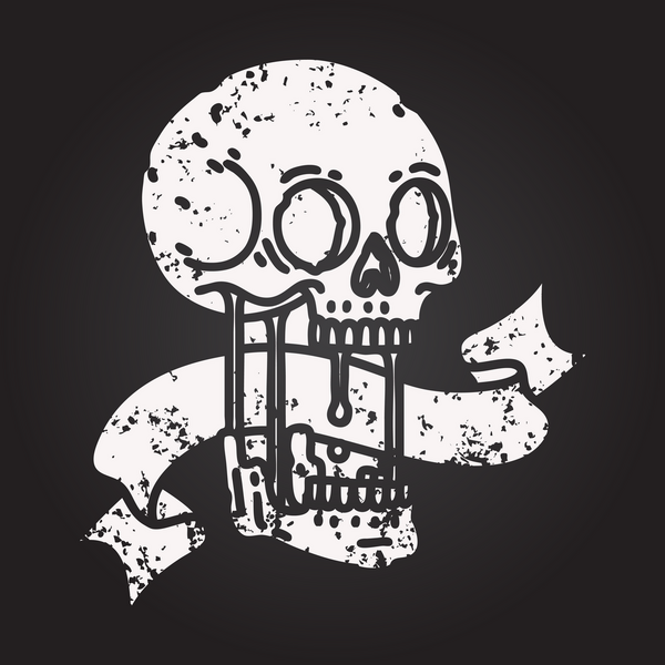 Bir insan tarafından çizilmiş bir kafatası sancağıyla geleneksel siyah çizgi dövmesi.
