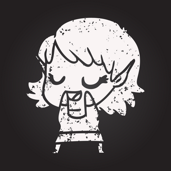 Karatahta tebeşirli mutlu elf kızı bir insan tarafından çizilmiş.