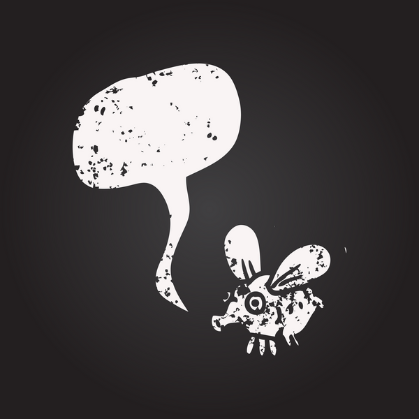 Tahta tebeşirle çizilmiş konuşma balonu sineği bir insan tarafından çizilmiş.