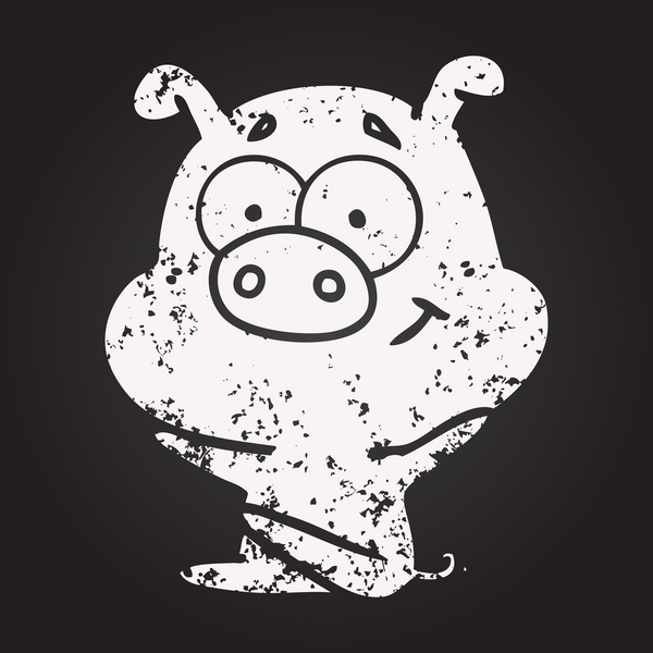 Karatahta tebeşirle çizilmiş mutlu çizgi film domuzu.