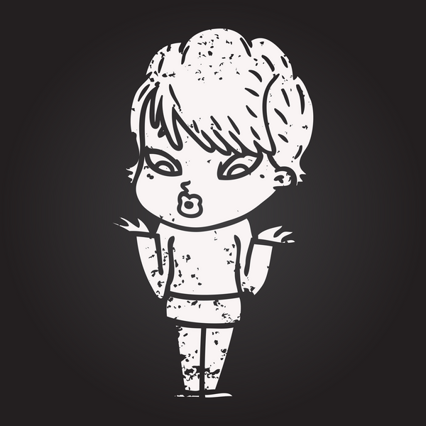 Bir insan tarafından çizilmiş kara tahta tebeşir karikatür kadın.