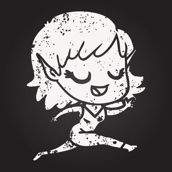 Kara tahta tebeşirle mutlu çizgi film elf kızı bir insan tarafından çizilmiş.